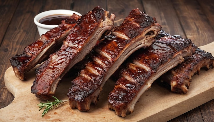 Photo tempting image of roasted ribs on wood
