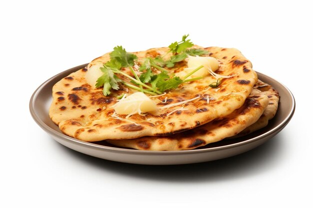 Tempting Street Food Aloo Paratha On white background The popular street food Aloo Paratha image