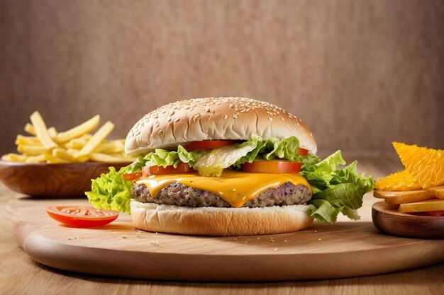 Tempting traditional cheese burger with lettuce