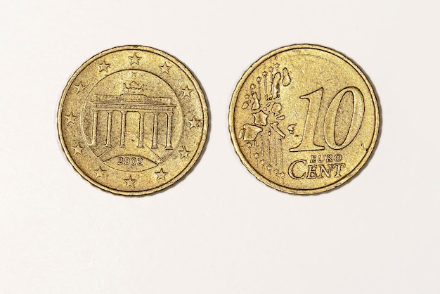 Ten euro cents with white background front and back