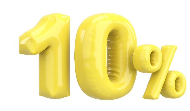 Ten percent 10 balloon text 3D illustration