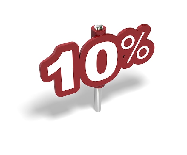 Ten percent red sign over a white background