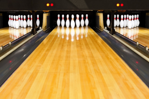 Ten pin bowling Pins at the alley