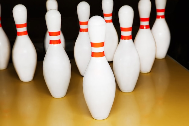 Ten pin bowling Pins at the alley