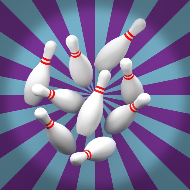 Photo ten pin bowling with grunge background. 3d rendering