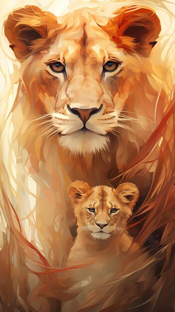 Tender Bond Lioness and Offspring Generative AI