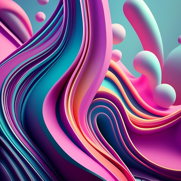 Tender dark pink and purple smooth wavy surface design 3d illustration Abstract gradient wave