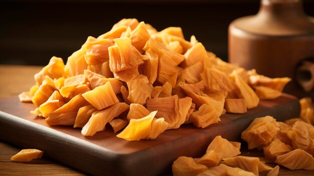 Tender dried jackfruit chunks showcasing their tropical flavor and chewy consistency