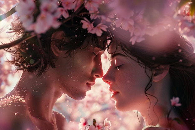 Tender embraces under a canopy of cherry blossoms