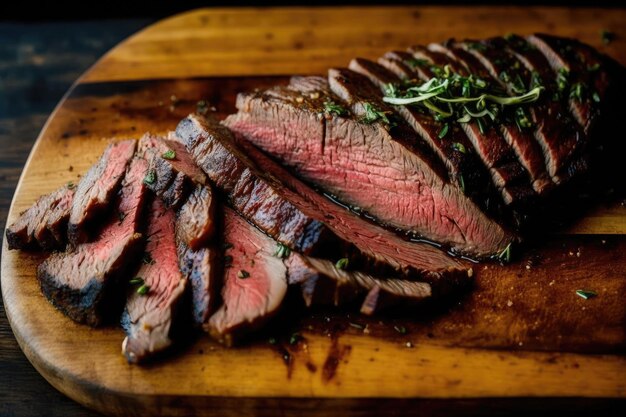 Tender flank steak sliced and grilled to perfection