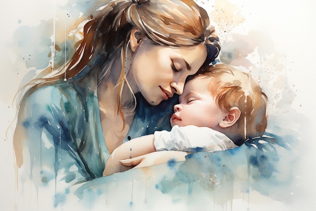Tender moeder baby liefde waterverf Generate Ai