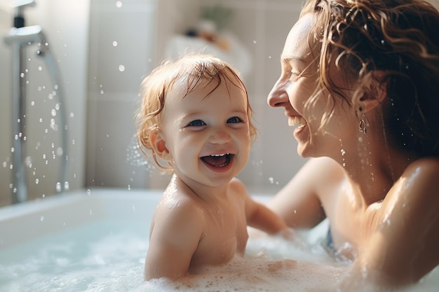 Tender moments in the bath Mother's love and care Generative AI