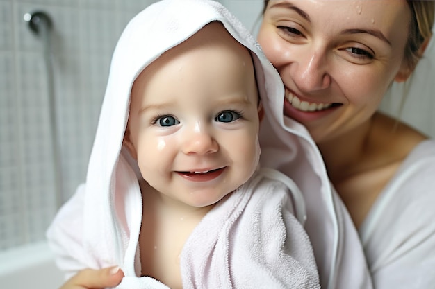 Photo tender moments in the bath mother's love and care generative ai