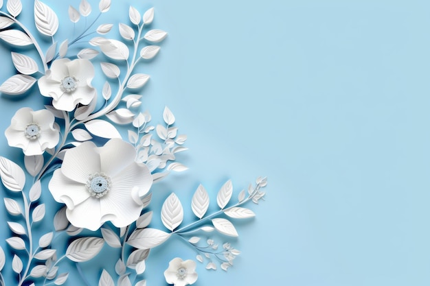 Tender paper cut composition of white flowers blooming template of origami mockup decor