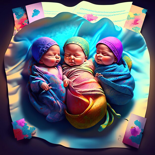 Photo tender triplet babies newborn adorable