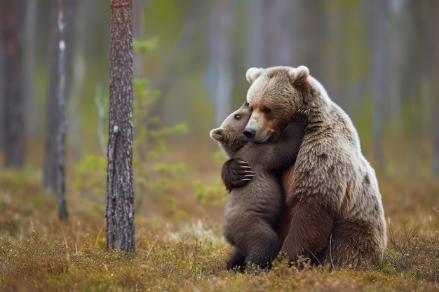 the tenderness between a mother bear and her playful cubs