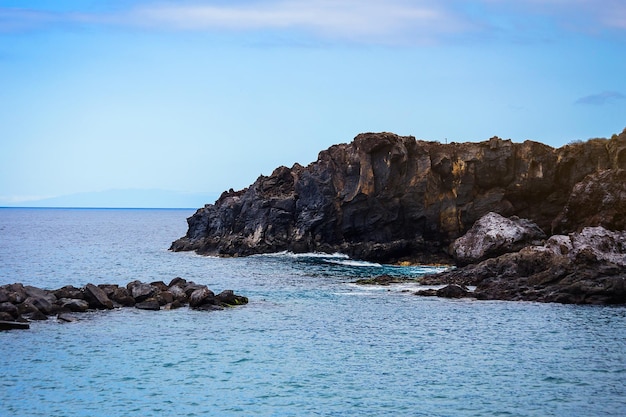 Tenerife Canary islands Spain view of the beautiful Atlantic ocean coast with rocks and stones