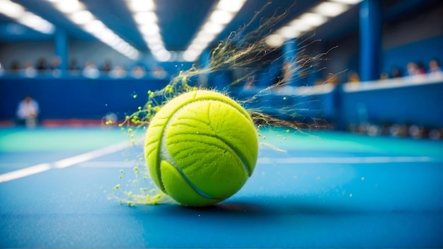 Photo tennis ball on the court with motion blur effect sport concept