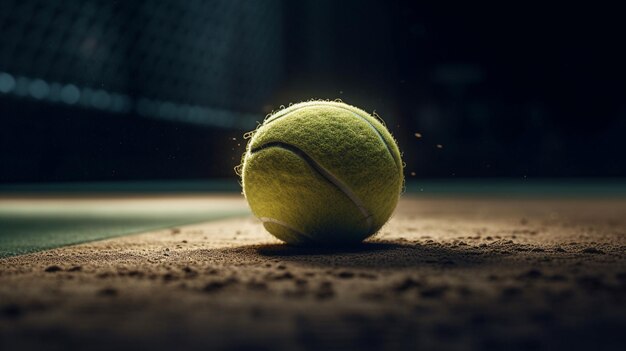 Tennis ball on a dark background Toned image generative ai