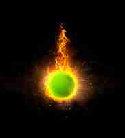 Photo tennis ball on fire on black background