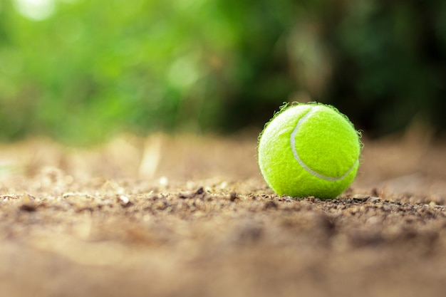 Tennis ball is discarded on the ground.