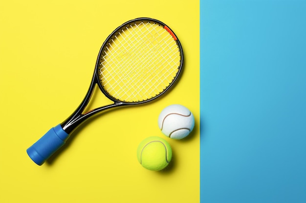 Теннисный мяч и ракетка красочный фон
