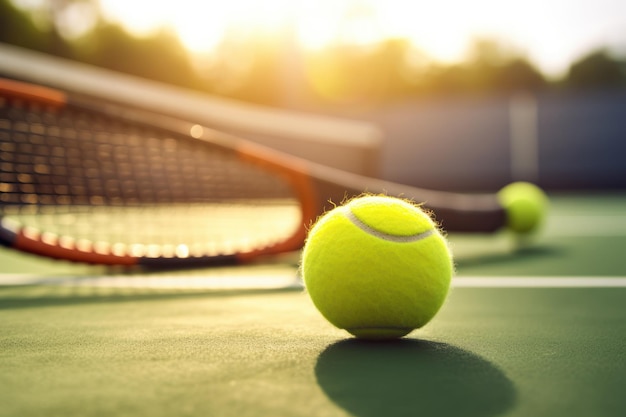 Tennis ball and racket on a court AI generated