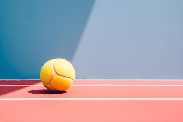 A tennis ball on a red surface