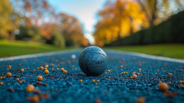 Foto palla da tennis sul lato del campo da tennis ia generativa