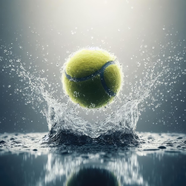 tennis ball on the water splash with simple background