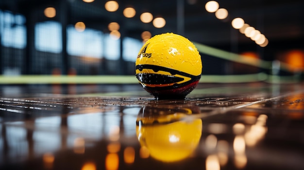 tennis ball with a racket in a gym