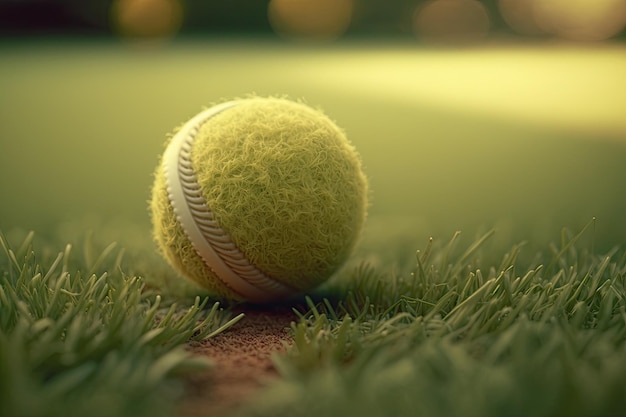 Tennis ball with a soft focus on a grass court