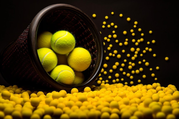 Photo tennis balls and black racket