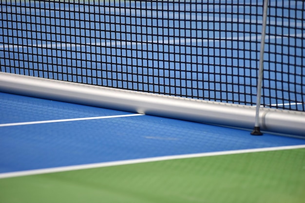 Tennis blue hard court with net