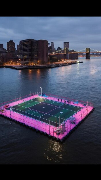 Photo a tennis court in the middle of a body of water