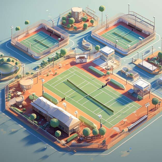 Photo tennis courts courts for tennis matches featuring agile players intense rallies 3d isometric ai