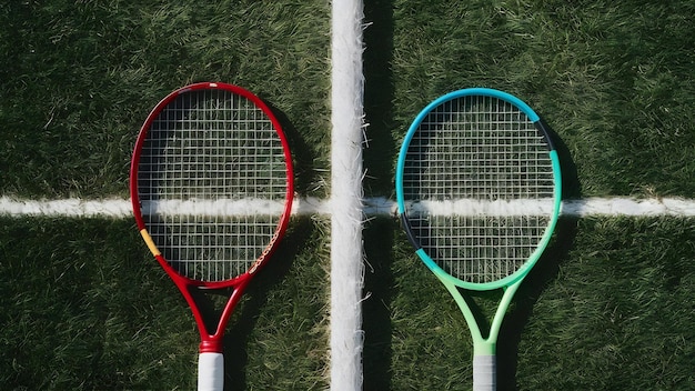 Tennis equipment on the tennis field