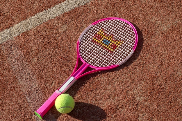 Tennis game Tennis ball with racket on the tennis court The concept of sports recreation