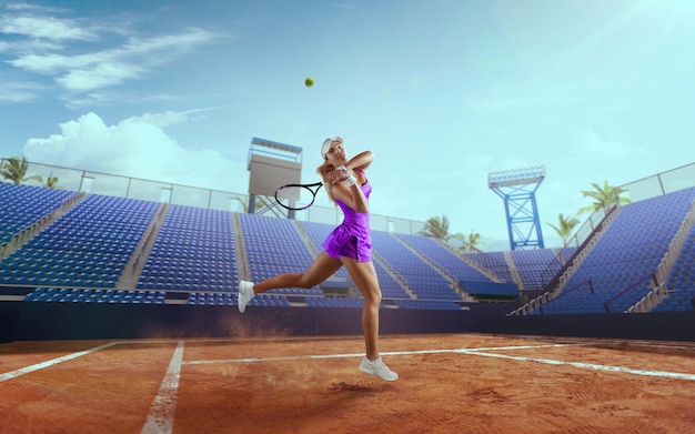 Tennis girl on a professional tennis court