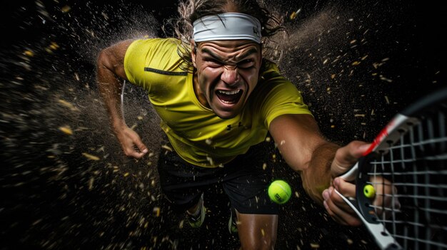 Tennis is een Olympische sport Een tennisbal op een donkere achtergrond Generatieve AI