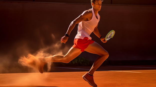 Tennis player executing a perfect backhand during a sunny match