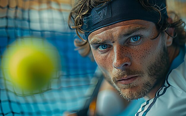 Photo tennis player hitting the ball with racket