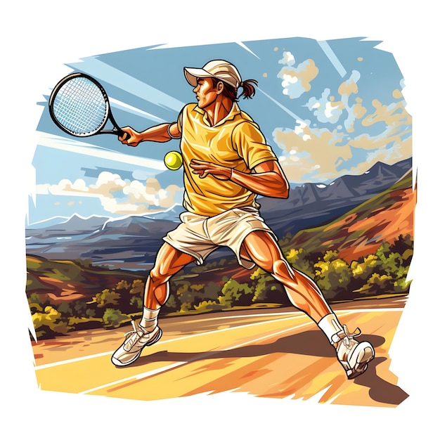 Foto disegno di illustrazioni di giocatori di tennis in stile vettoriale piatto moderno e minimalista