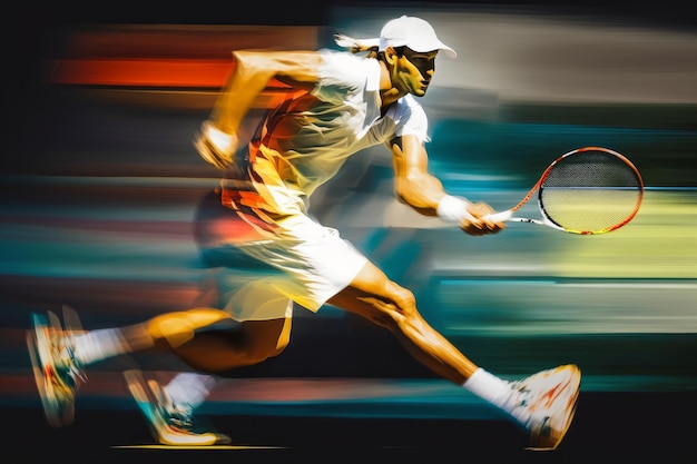 Tennis player in mid action Motion blur Generative ai