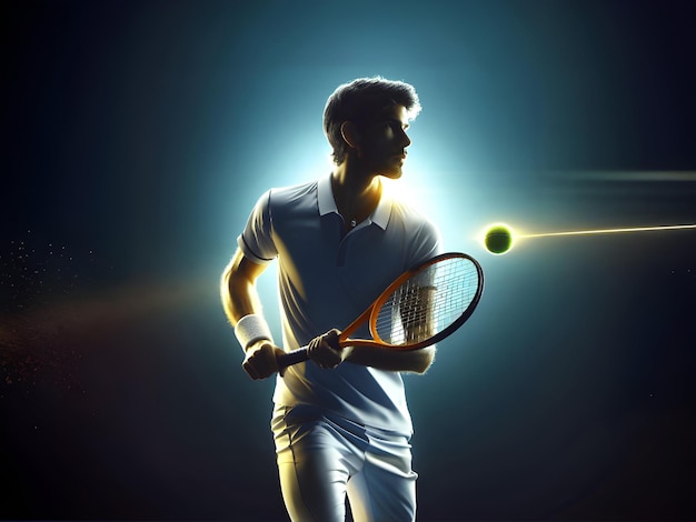 Tennis player with racket