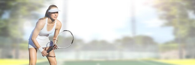 tennis player woman with bright background with racket