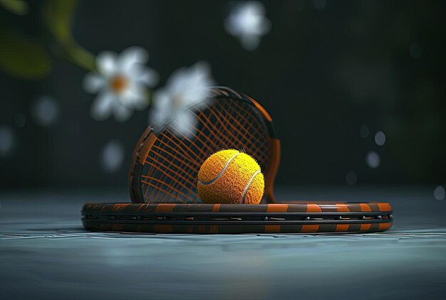 Photo a tennis racket and a ball on top of a floor in the style of exquisite lighting