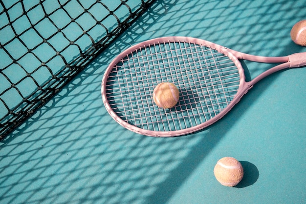 tennis racket and balls