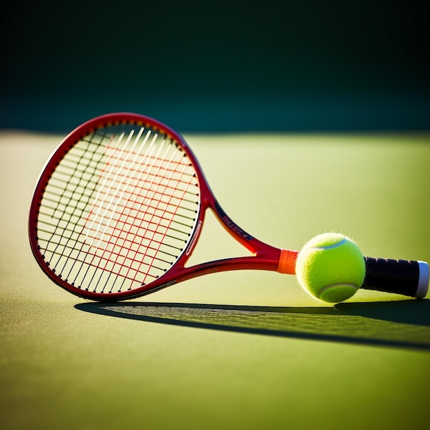 a tennis racket with a ball on the ground and a ball on the ground.