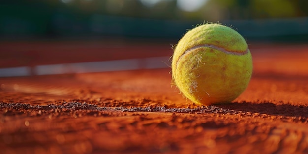 Foto tennisbal op kleibaan closeup